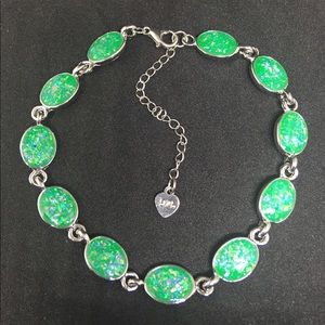 SS925 Australian Fire Green Opal Anklet/Bracelet